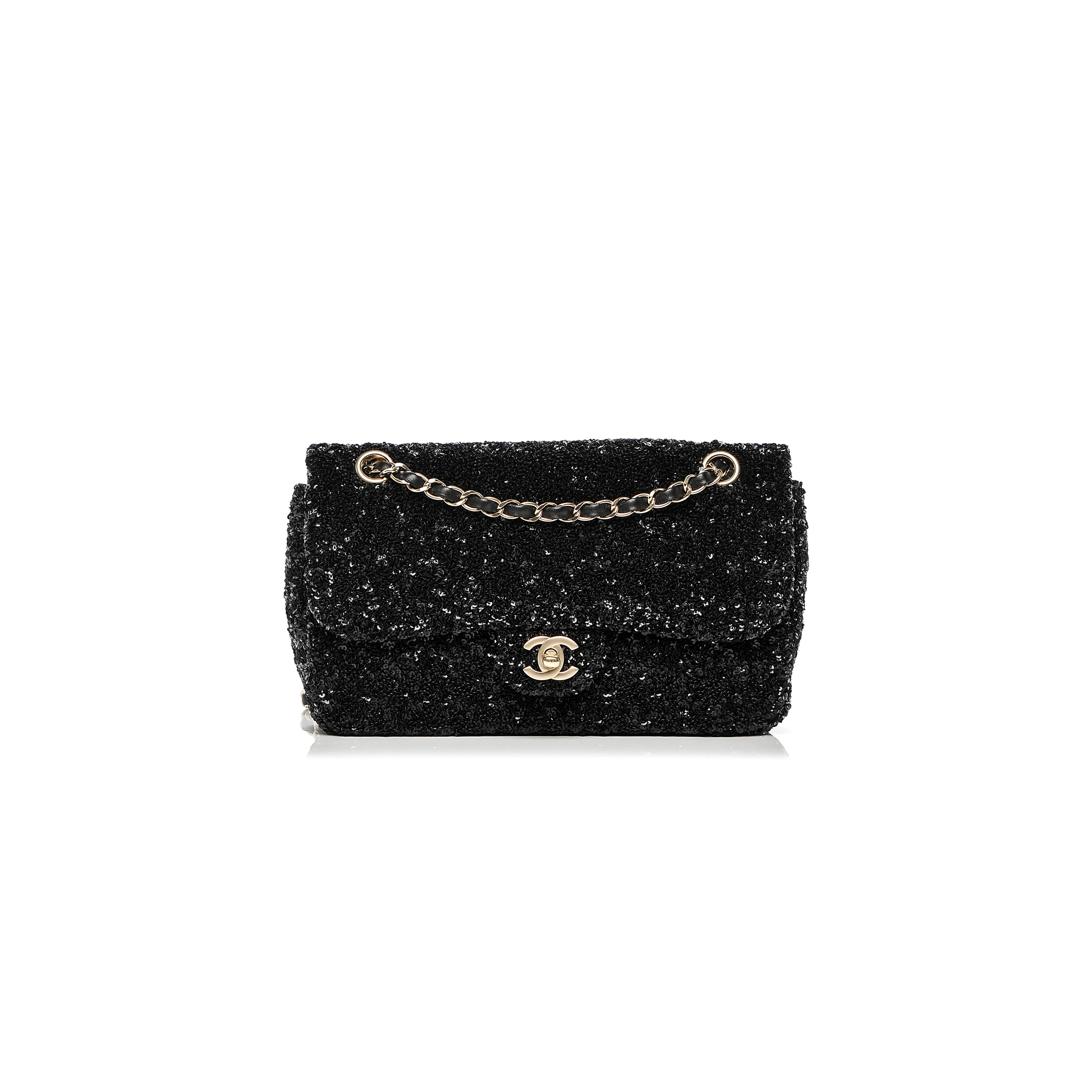 CHANEL SEQUIN EMBROIDERED MEDIUM FLAP BAG BLACK 189545 (25*16*6cm)